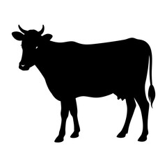 Silhouette of a standing cow with short horns