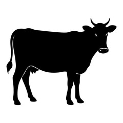 Silhouette of a standing cow with short horns drawn