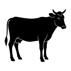 Silhouette of a standing cow with horns and a tail
