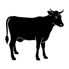 Illustration of a black cow standing in silhouette
