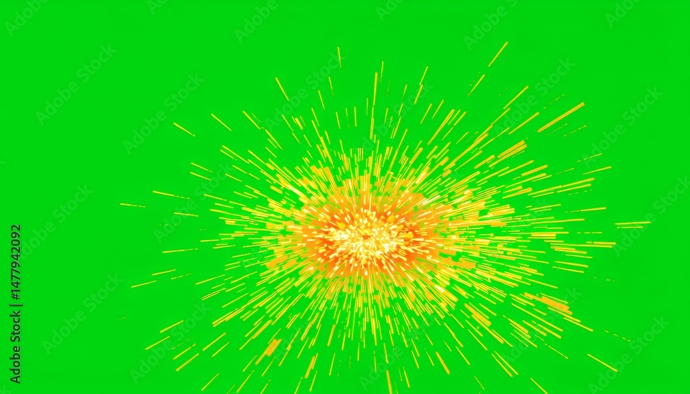 Poster isometric vibrant explosion with fiery array isolated on green screen perfect for vfx movie game ele