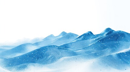 A stylized landscape, with flowing blue forms reminiscent of rolling hills under a bright sky