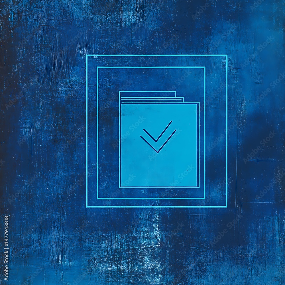Aufkleber abstract blue document icon with check marks on a textured grunge background artwork.