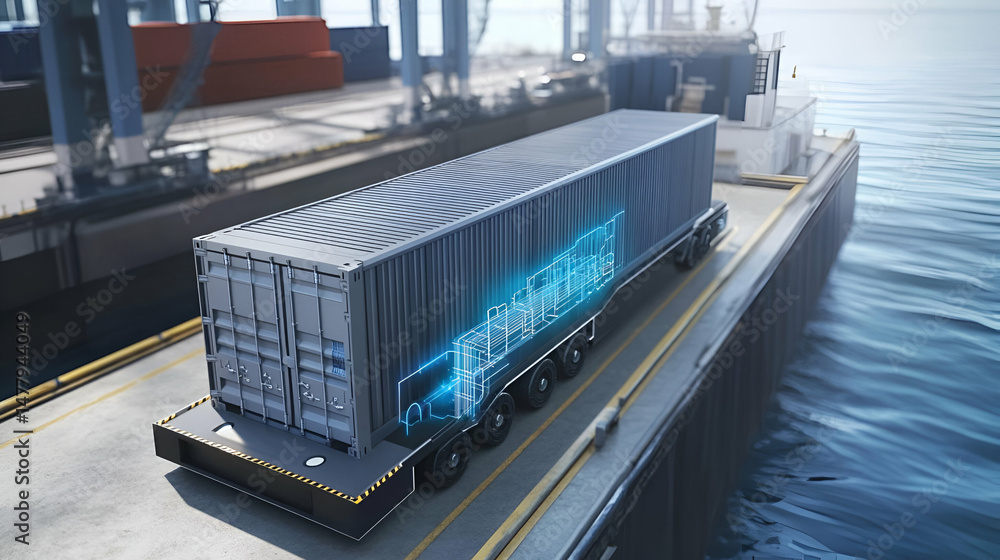 Poster High Tech Shipping Container on Dock