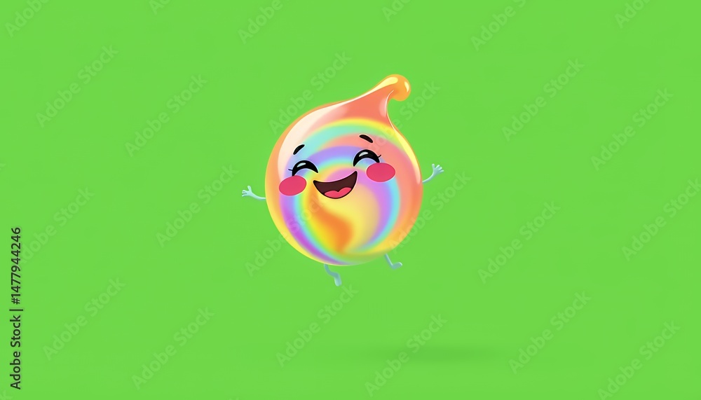 Poster playful cartoon candy character 3d render isolated on green screen with rainbow swirl design cheerfu