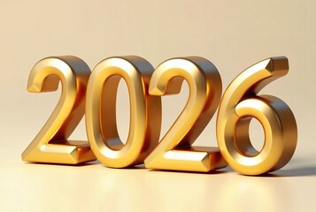 Golden 3D 2026 Numbers with a Metallic Shine, Symbolizing a New Year Celebration and Future Aspirations
