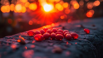 Red capsules at sunset