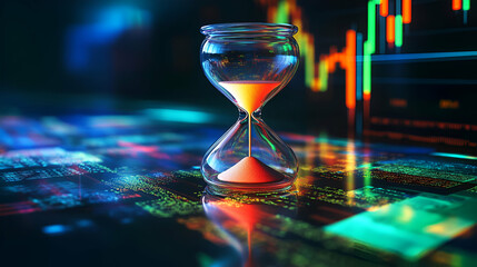 Hourglass and Stock Market Data: Time and Finance Concept