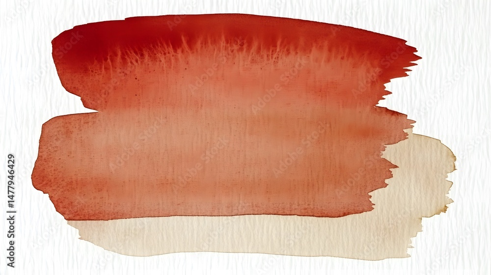 Poster abstract watercolor paint stroke with a gradient of rusty red and beige.