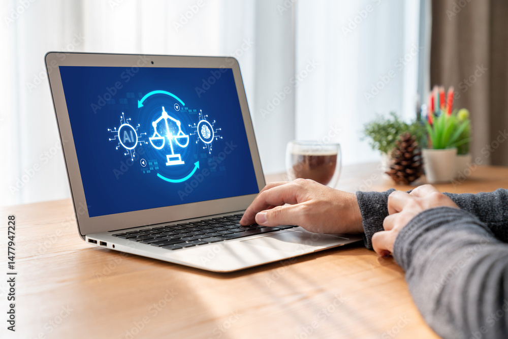 Poster ai ethics responsibility standard law and rules on computer screen provide report of ai ethic transp