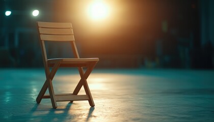 Minimalist wooden chair illuminated in a modern space design backdrop
