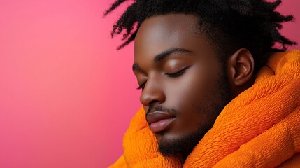 Close-up portrait, man, orange fur