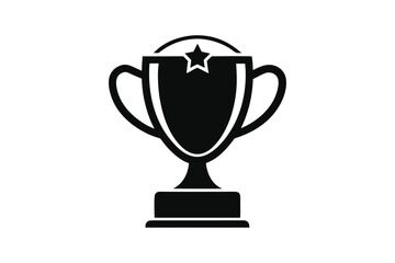 Black Silhouette Trophy with Star Icon, Award Ceremony Symbol for Success