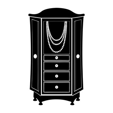 black jewelry cabinet with pearl necklace clip art preview