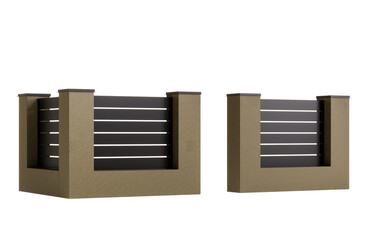 Two black and white fence panels are shown