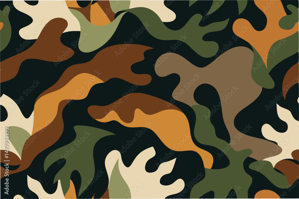 Aufkleber camo pattern featuring various leaves in earthy tones for design use and nature-inspired artwork