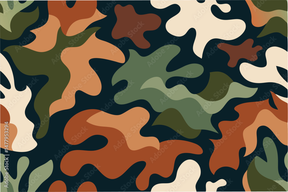 Poster Camo pattern featuring various leaves in earthy tones for design use and nature-inspired artwork