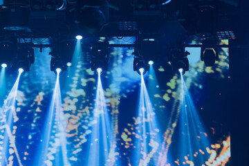 Theatrical scene without actors, scenic light and smoke