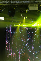 scene, stage light with colored spotlights and smoke
