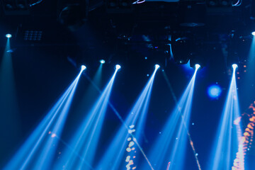 scene, stage light with colored spotlights and smoke