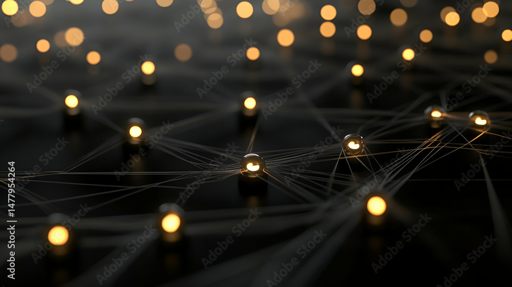 Poster Illuminated Network Nodes Connected by Lines Abstract Digital Background