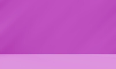 Fototapeta premium Empty purple violet room studio with shadow of leaves effect on the wall and floor. Display and product presentation room. Interior design of beauty and cosmetic studio backdrop. Summer concept.