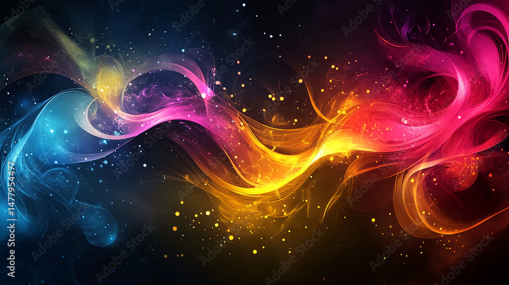 Poster abstract colorful background wallpaper design with smoke effect and glowing particles art image desi