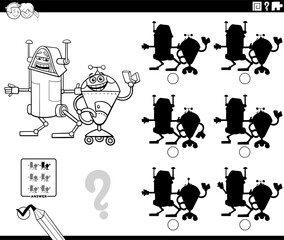 shadow puzzle with two cartoon robot characters coloring page