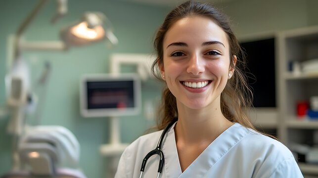 Female medical worker in a clinic, celebrating International Nurse Day with a compassionate smile and a professional approach to healthcare.