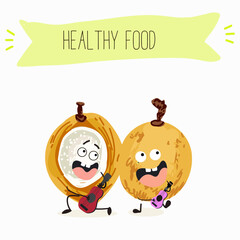 Pitomba fruit cute funny cheerful characters with different poses and emotions. Vector hand drawnvector illistration.