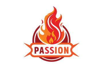 Vector illustration of a dynamic fire symbol representing passion, featuring vibrant flames and artistic lettering in bold colors