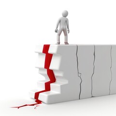 A solitary figure stands atop a fractured structure.