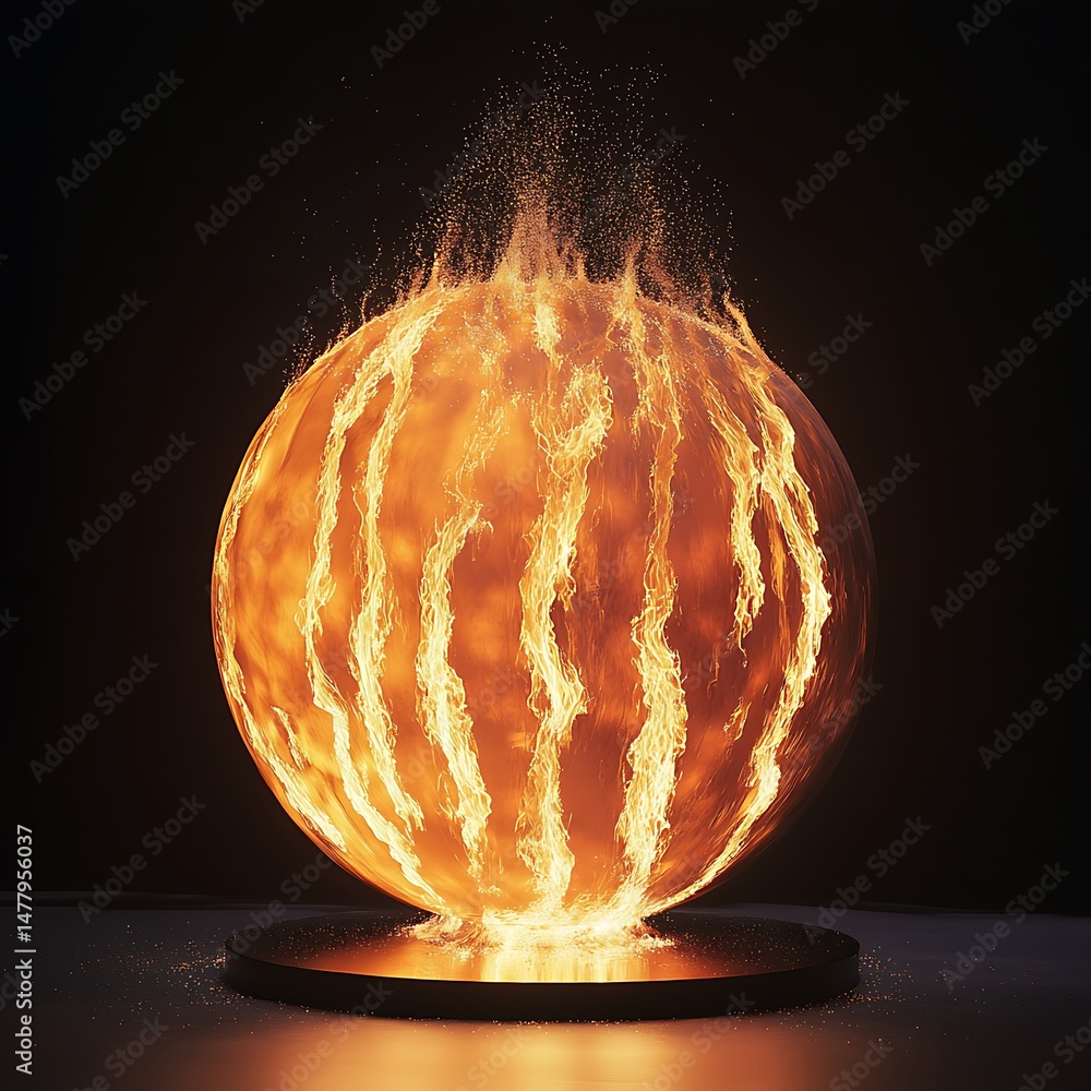 Aufkleber abstract fiery sphere against dark backdrop radiates warmth and energy, creating a captivating and d