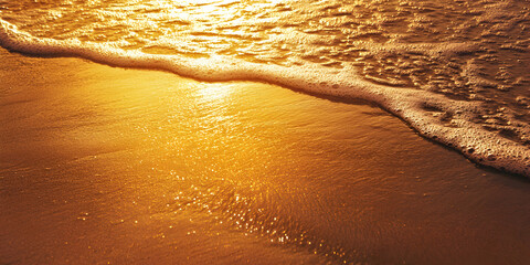 Tranquil Sunset Reflection on Sandy Beach with Gentle Waves