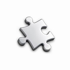 Obraz premium Single metallic puzzle piece against a white backdrop.