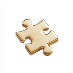 Obraz premium Glossy gold puzzle piece isolated on white background.