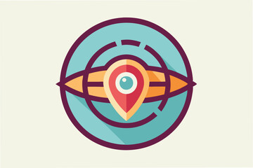 Vector illustration of a navigation map with a location pin at the center, featuring a circular design and a maze-like background structure