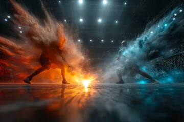 Dramatic Badminton Match with Colorful Powder Explosion