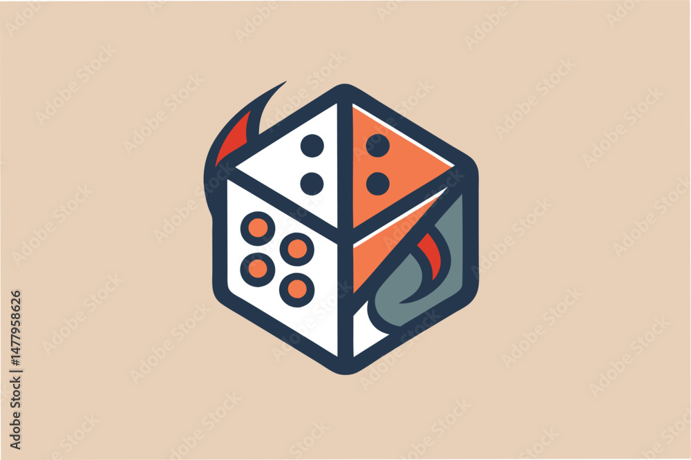 Poster this vector illustration highlights a unique hexagonal die adorned with colorful dot patterns