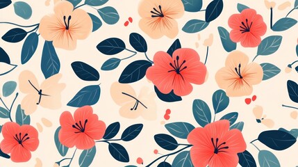 Floral pattern with pastel flowers and leaves