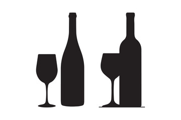 Wine Bottle and Glass Silhouette Elegant Drink Icon Vector for Bar and Lounge