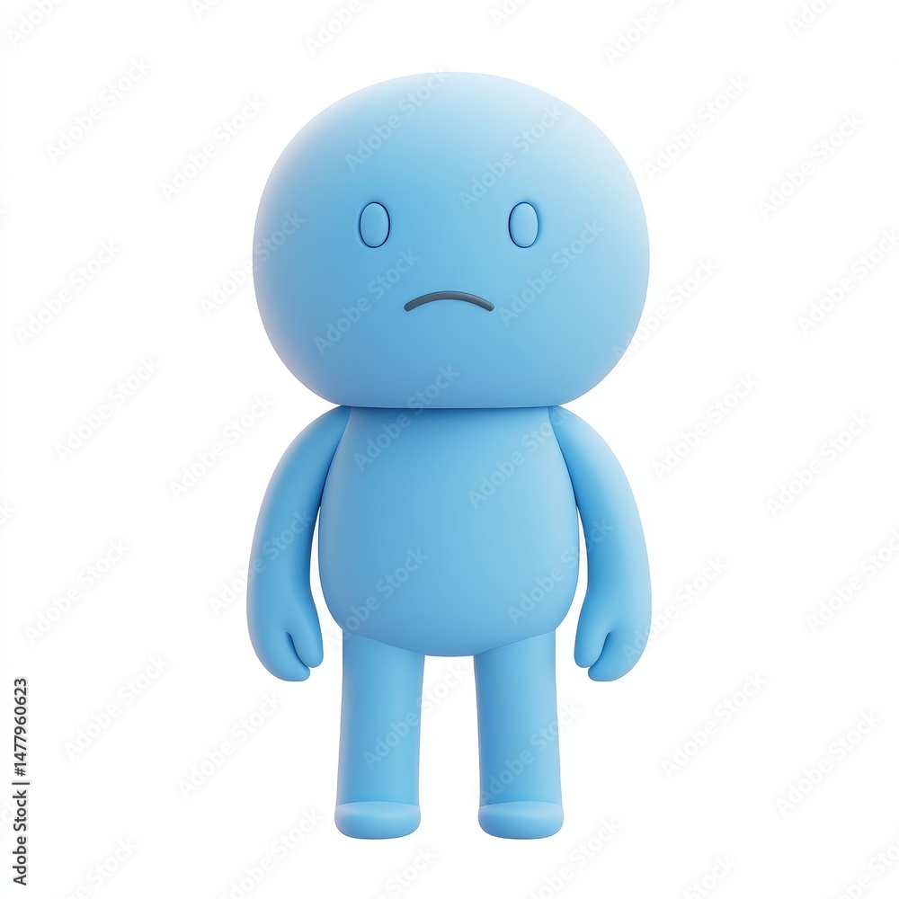Aufkleber light-blue, simple character with a sad expression.