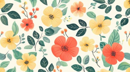 Floral pattern with yellow and orange flowers
