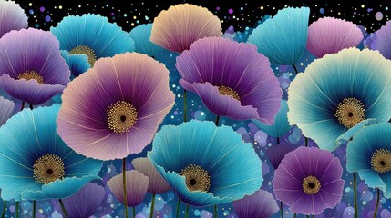 Vibrant Abstract Poppy Field with Multicolored Flowers in a Dreamlike Setting