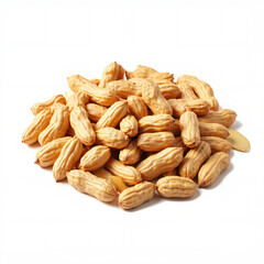 Fototapeta premium Pile of Roasted Peanuts in Shells Isolated on White Background, Organic Groundnuts Healthy Natural Snack for Food Industry and Marketing Designs, High Protein Legumes Illustration, Studio Shot.