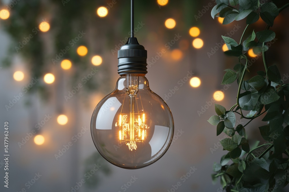 Poster light bulb surrounded by colorful flowers and greenery, showcasing a blend of art and nature in a vi