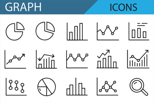 Collection of line, bar, and scatter plot icons for data design