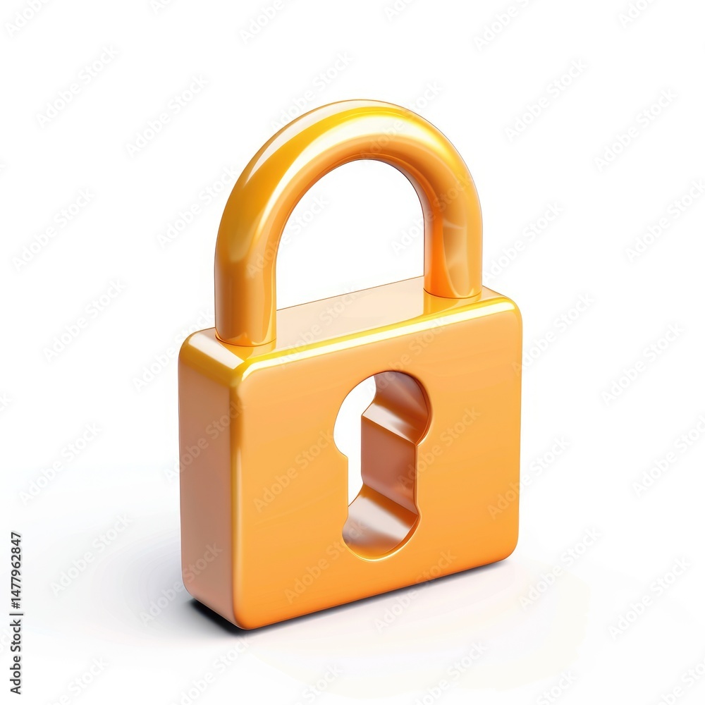 Poster three-dimensional rendering of a simple orange padlock.