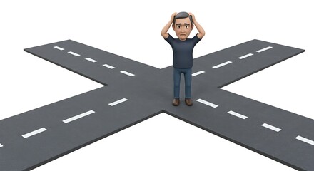 Confused Man at Crossroads – Life Decision Illustration
