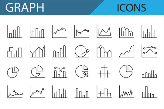 Graph and chart icons for visualizing business and economic data